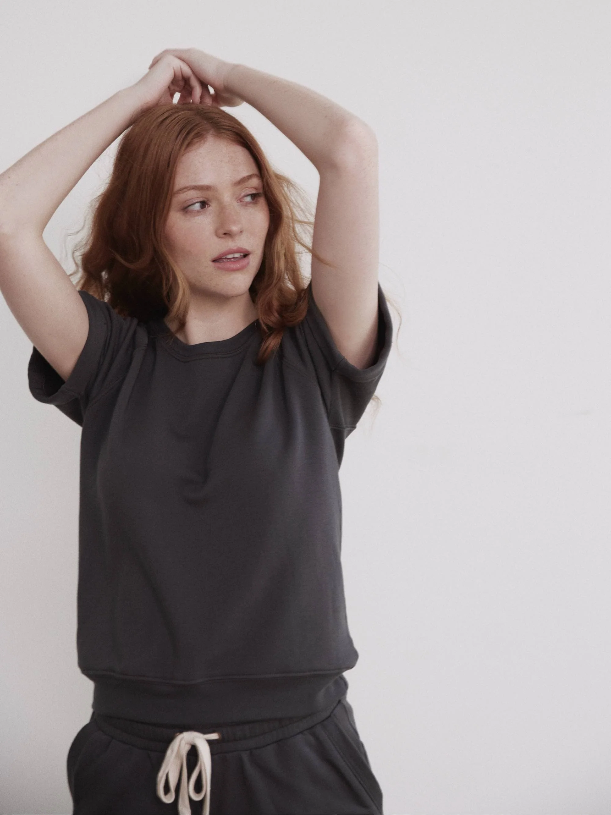 Fleece Roll Cuff Short Sleeve Sweatshirt - Image 11