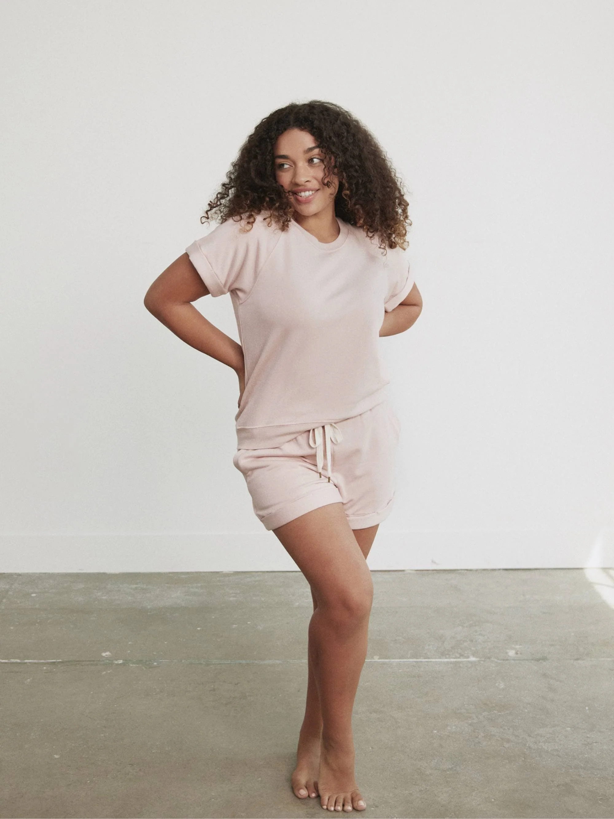 Fleece Roll Cuff Short Sleeve Sweatshirt - Image 14