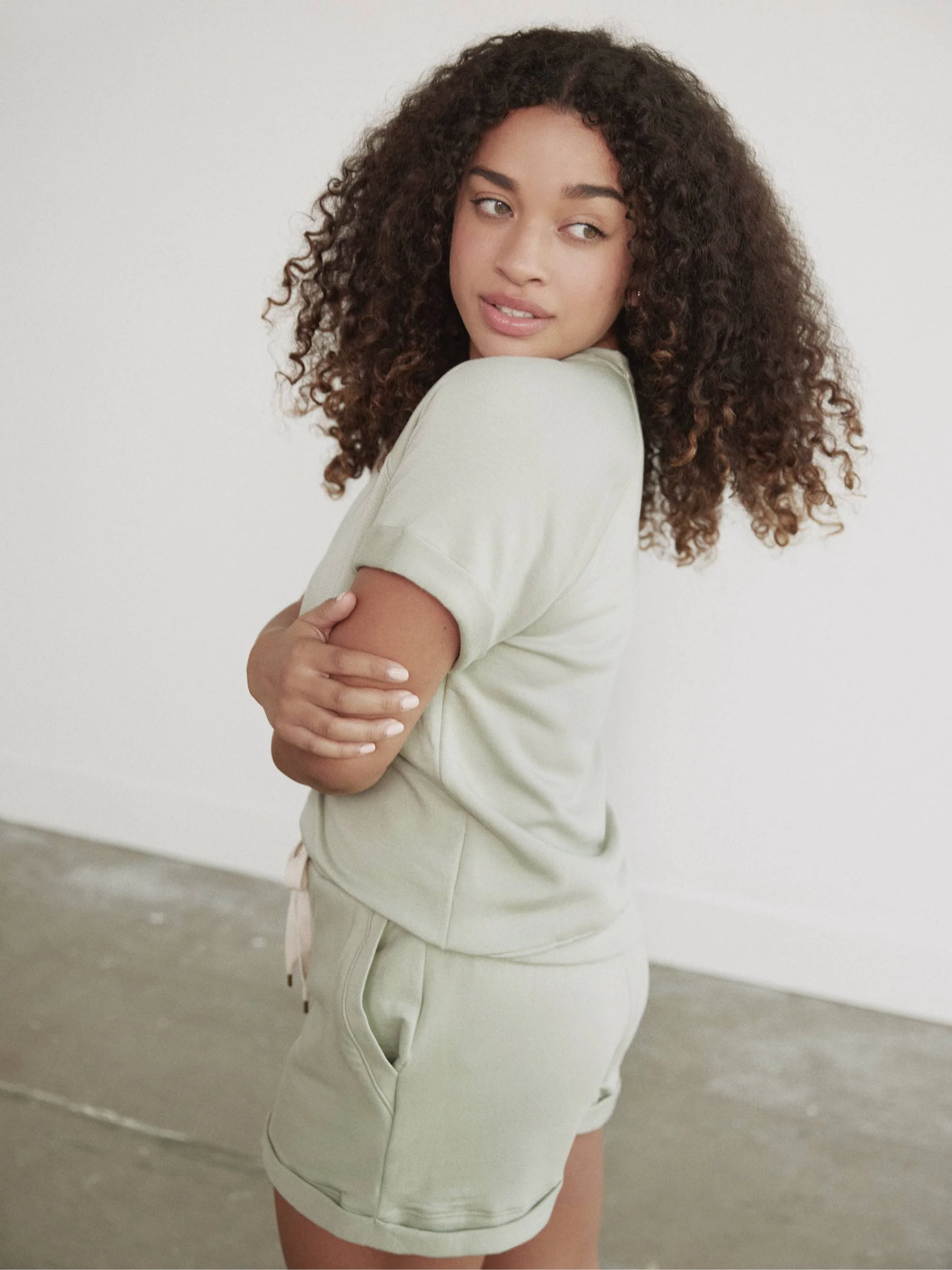 Fleece Roll Cuff Short Sleeve Sweatshirt - Image 21